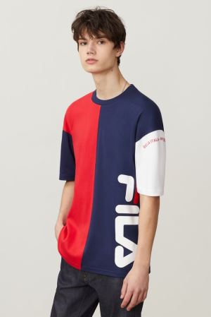 FILA Metis Tee Shirts Navy / Red / White,Mens Clothing | CA.QFEOKA981